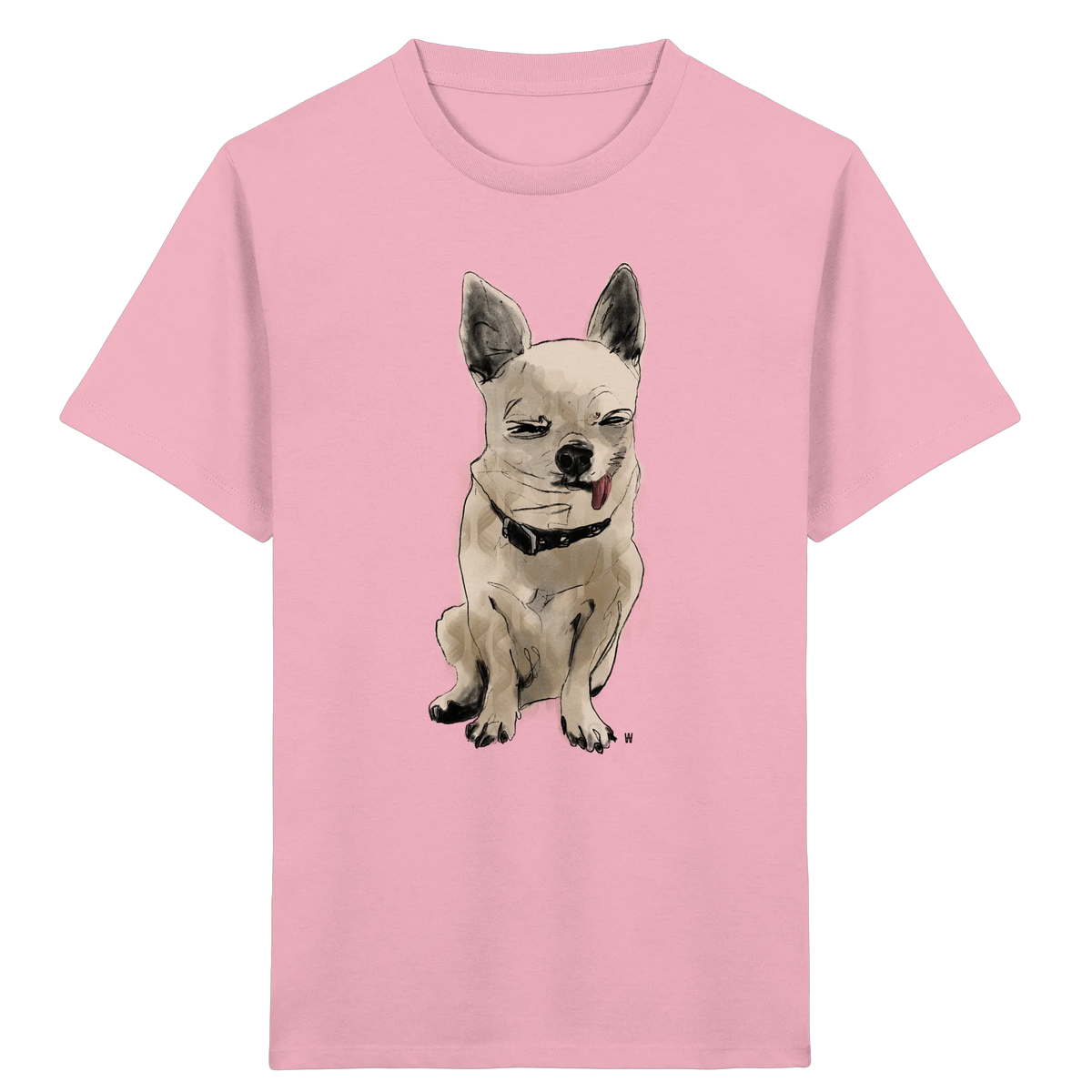 Bio Kinder T-Shirt in Pink mit handgezeichneter Chihuahua-Illustration Schelm 
