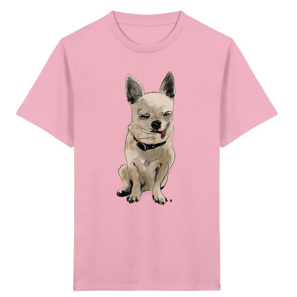 Bio Kinder T-Shirt in Pink mit handgezeichneter Chihuahua-Illustration Schelm 