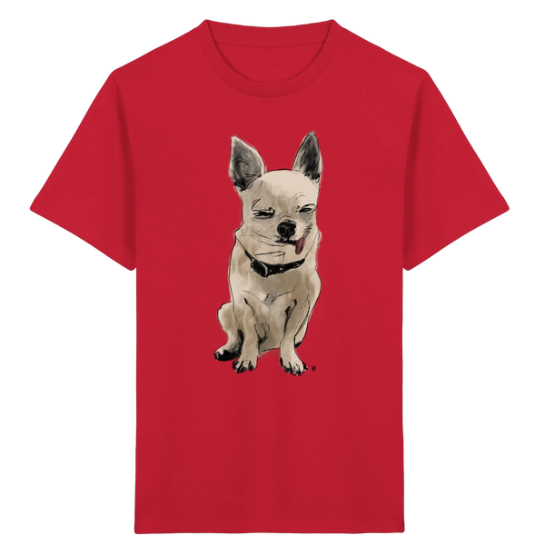 Bio Kinder T-Shirt in Rot mit handgezeichneter Chihuahua-Illustration Schelm 