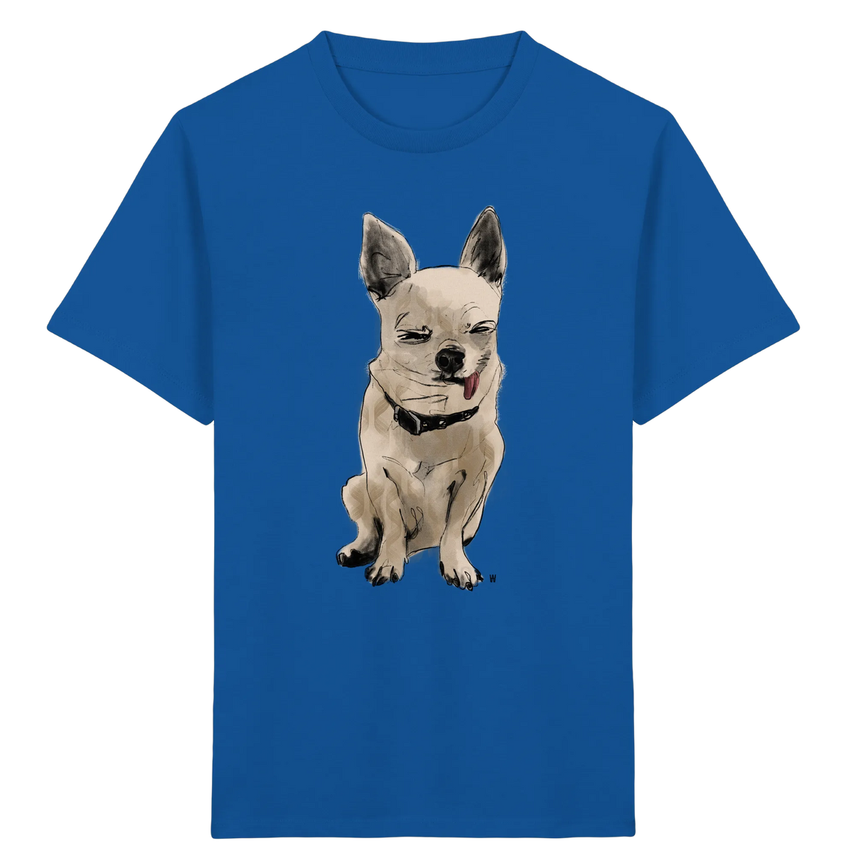 Bio Kinder T-Shirt in Königsblau mit handgezeichneter Chihuahua-Illustration Schelm 