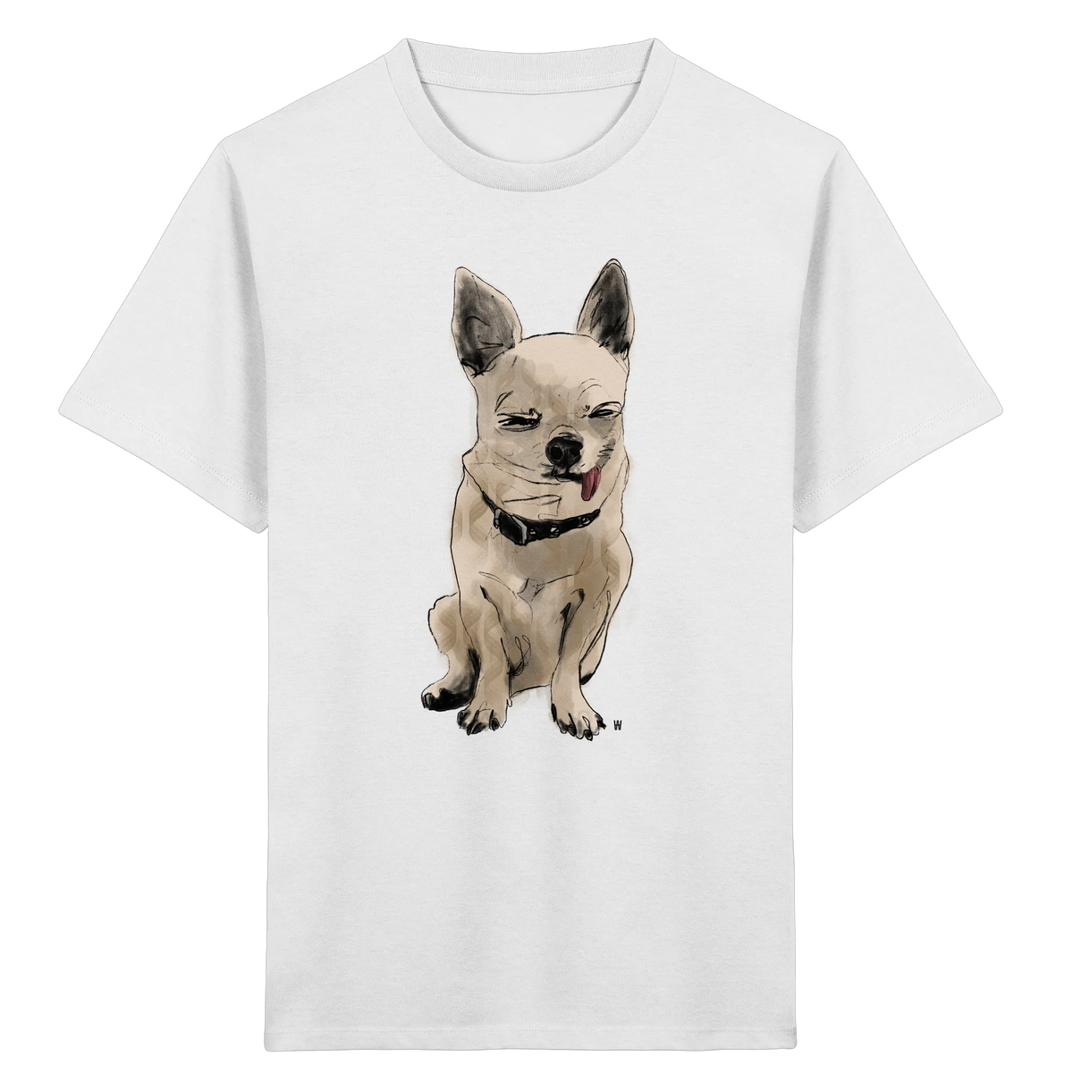 Bio Kinder T-Shirt in Weiß mit handgezeichneter Chihuahua-Illustration Schelm 