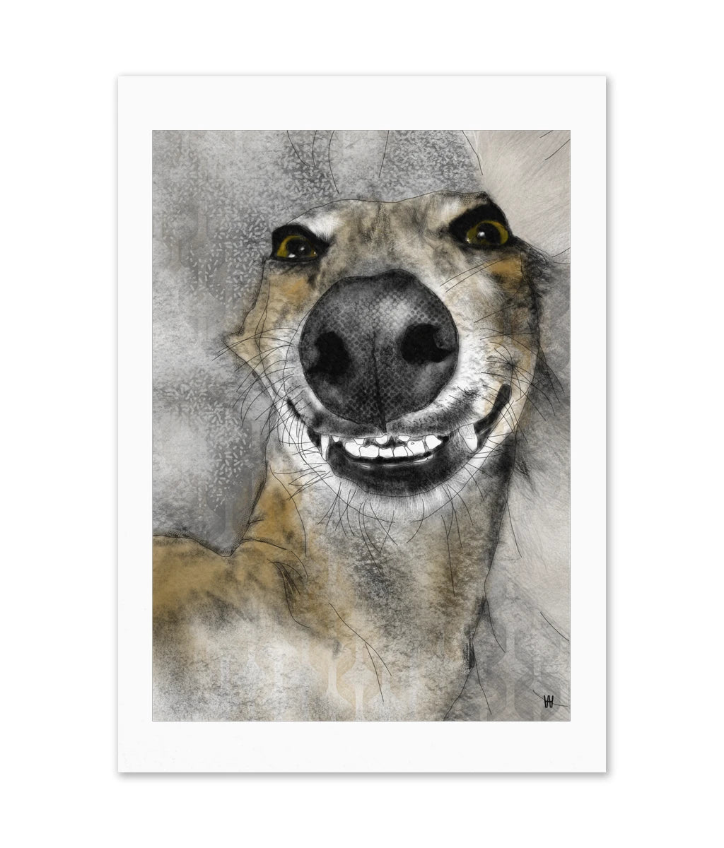 Galgo Quietschvergnügt | Kunstdruck 21x30