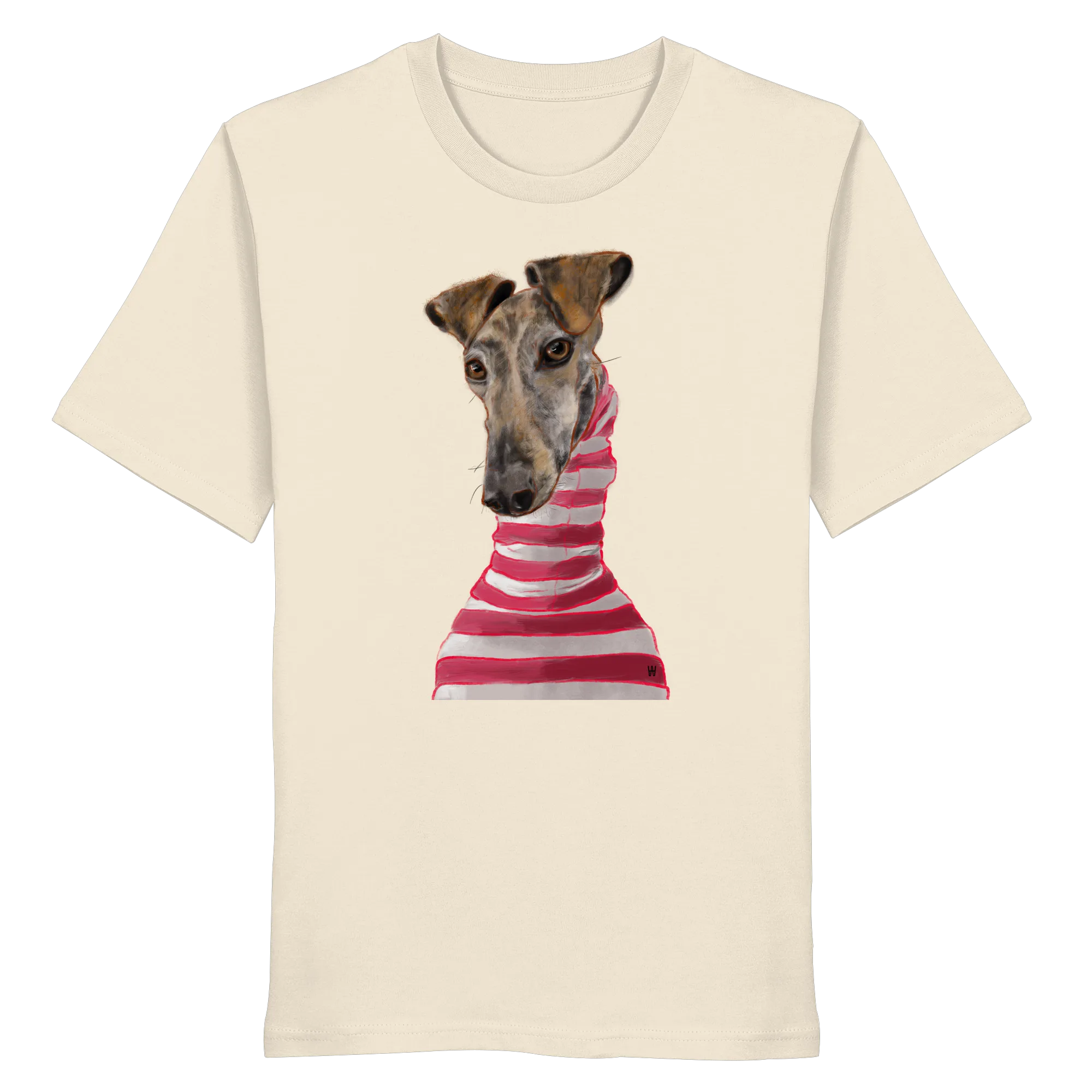 Handgezeichnete Galgo-Illustration Stilvoll auf einem Bio-T-Shirt in Cremeweiß