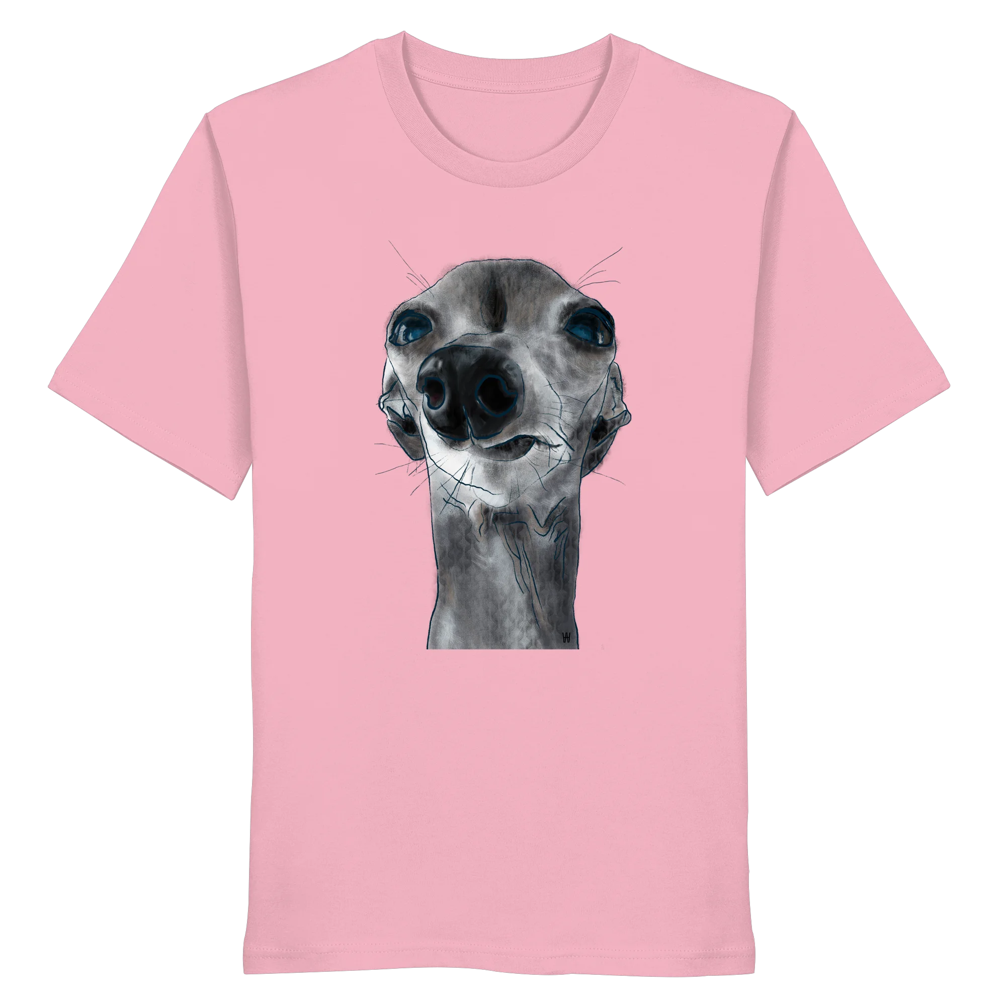 Handgezeichnete Iggy-Illustration Freigeist auf einem Bio-T-Shirt in Pink
