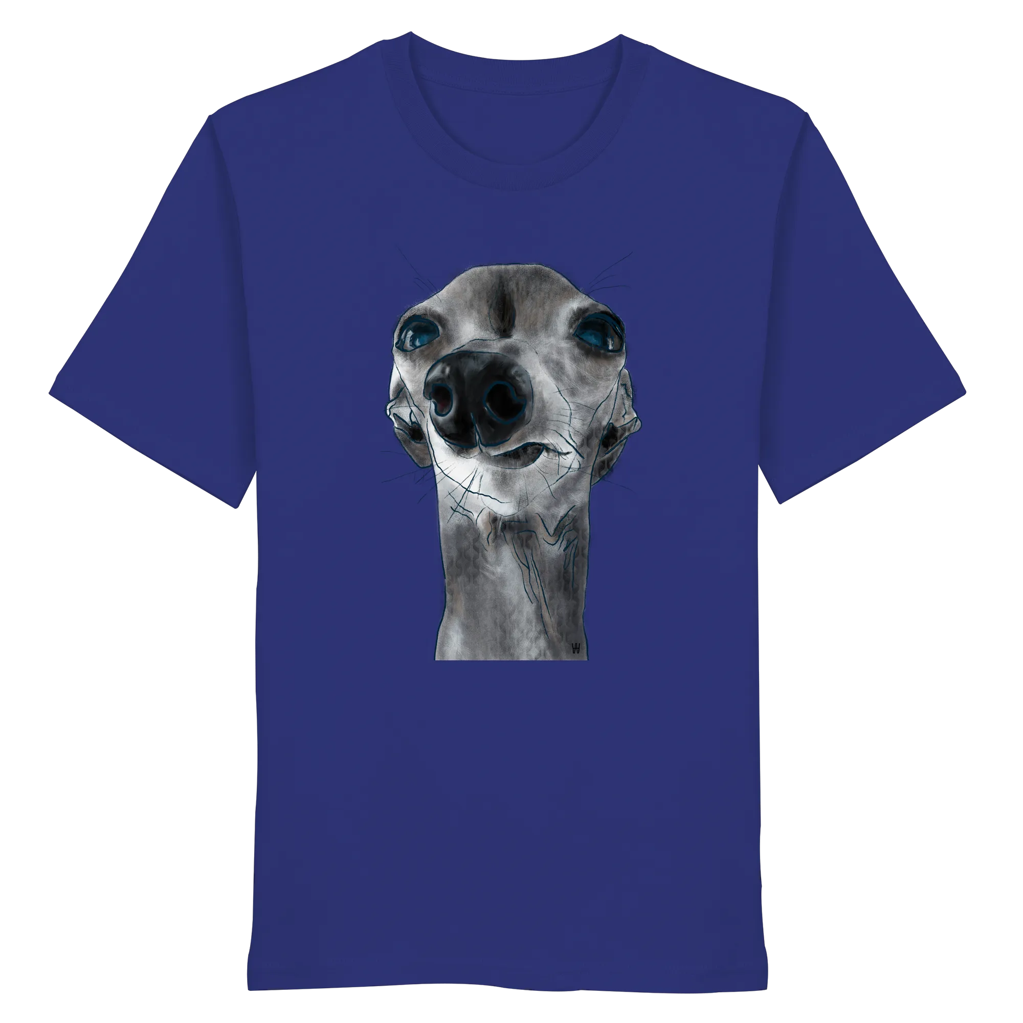 Handgezeichnete Iggy-Illustration Freigeist auf einem Bio-T-Shirt in Worker Blue
