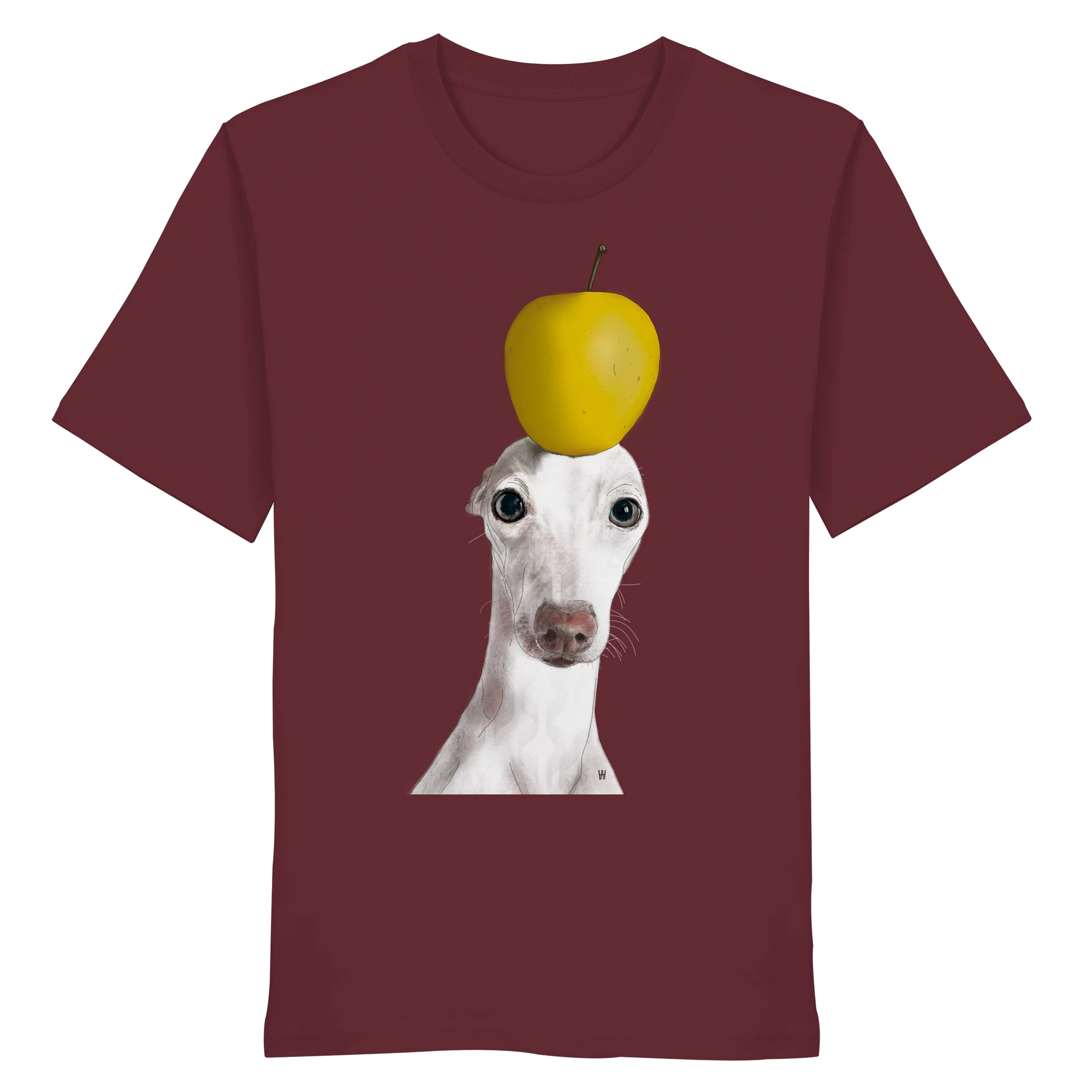 Handgezeichnete Iggy-Illustration Gelassen auf einem Bio-T-Shirt in Weinrot