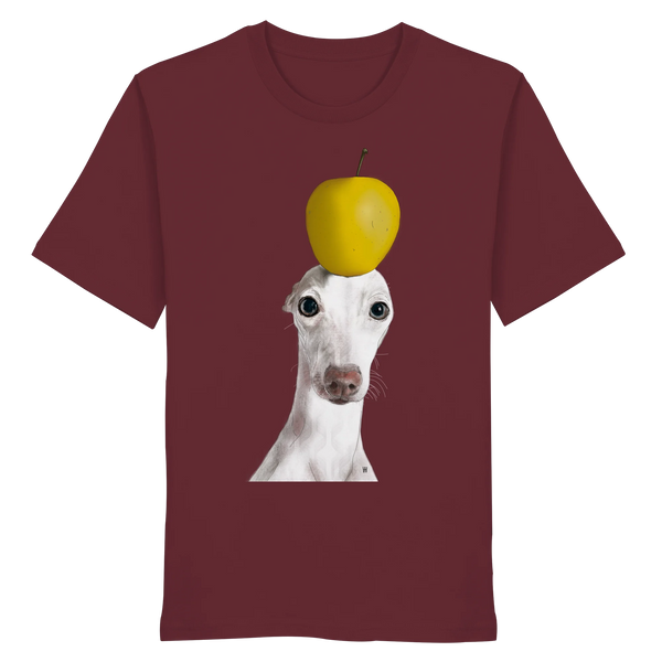 Handgezeichnete Iggy-Illustration Gelassen auf einem Bio-T-Shirt in Weinrot