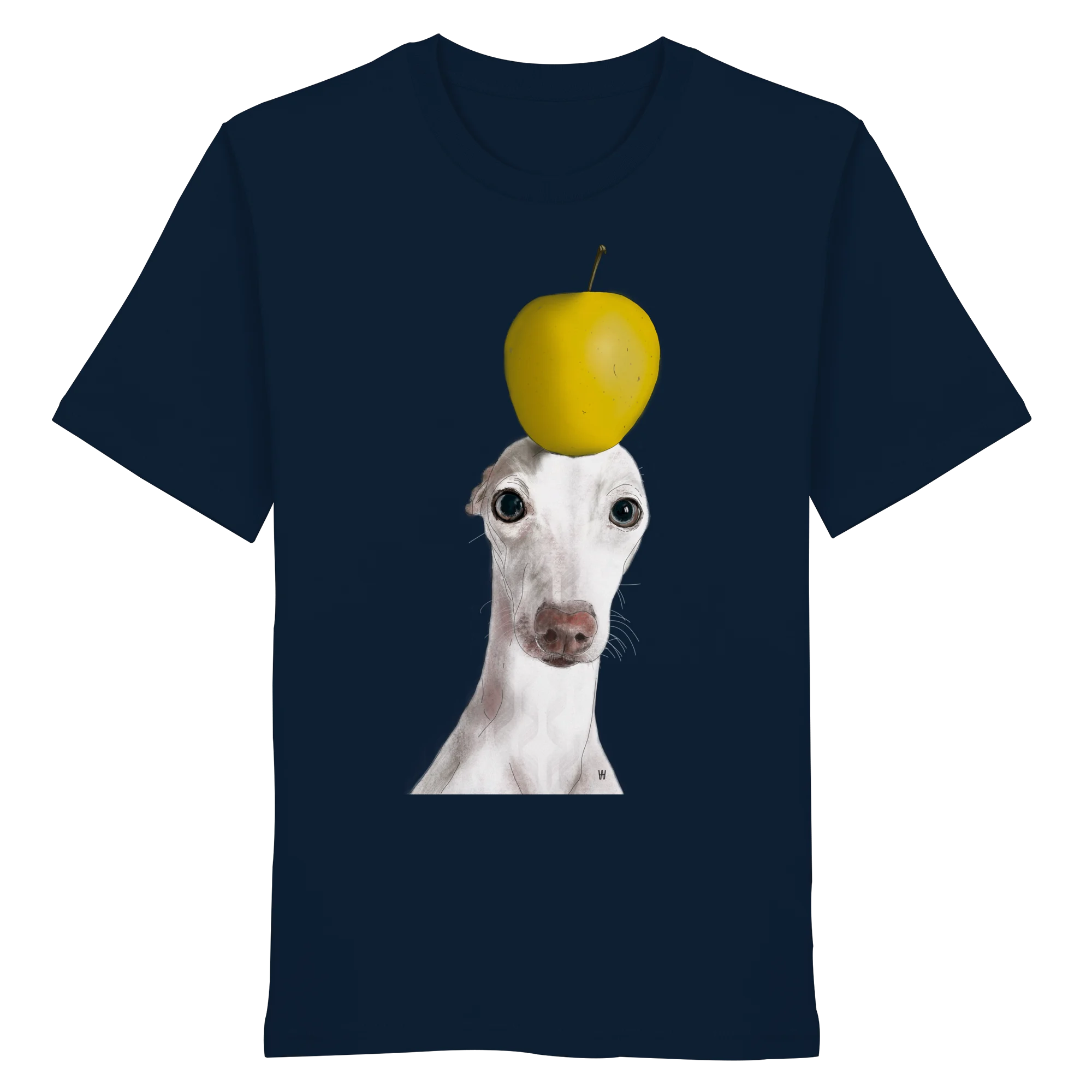 Handgezeichnete Iggy-Illustration Gelassen auf einem Bio-T-Shirt in Navy Blue