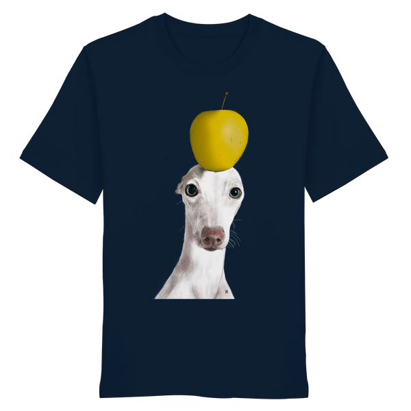 Handgezeichnete Iggy-Illustration Gelassen auf einem Bio-T-Shirt in Navy Blue