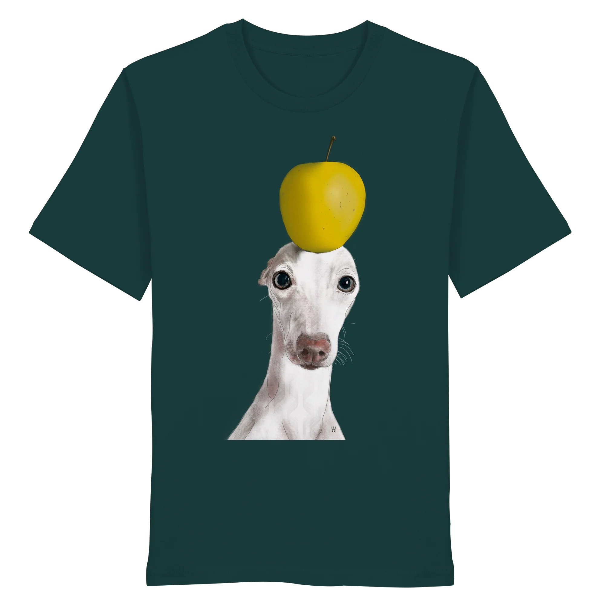 Handgezeichnete Iggy-Illustration Gelassen auf einem Bio-T-Shirt in Tannengrün