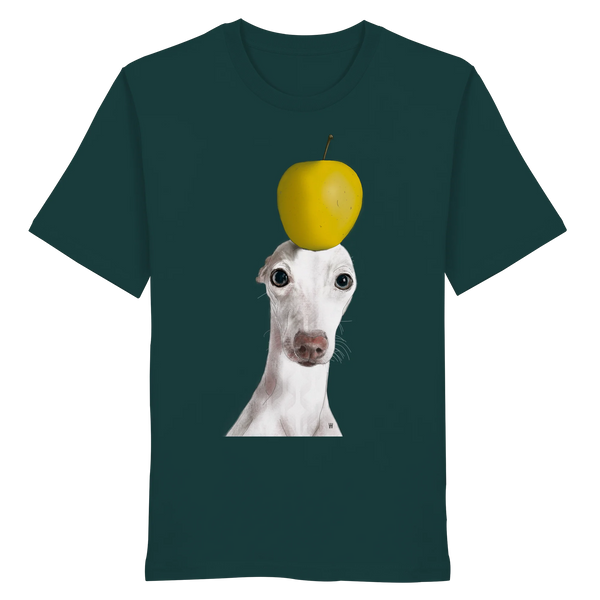 Handgezeichnete Iggy-Illustration Gelassen auf einem Bio-T-Shirt in Tannengrün