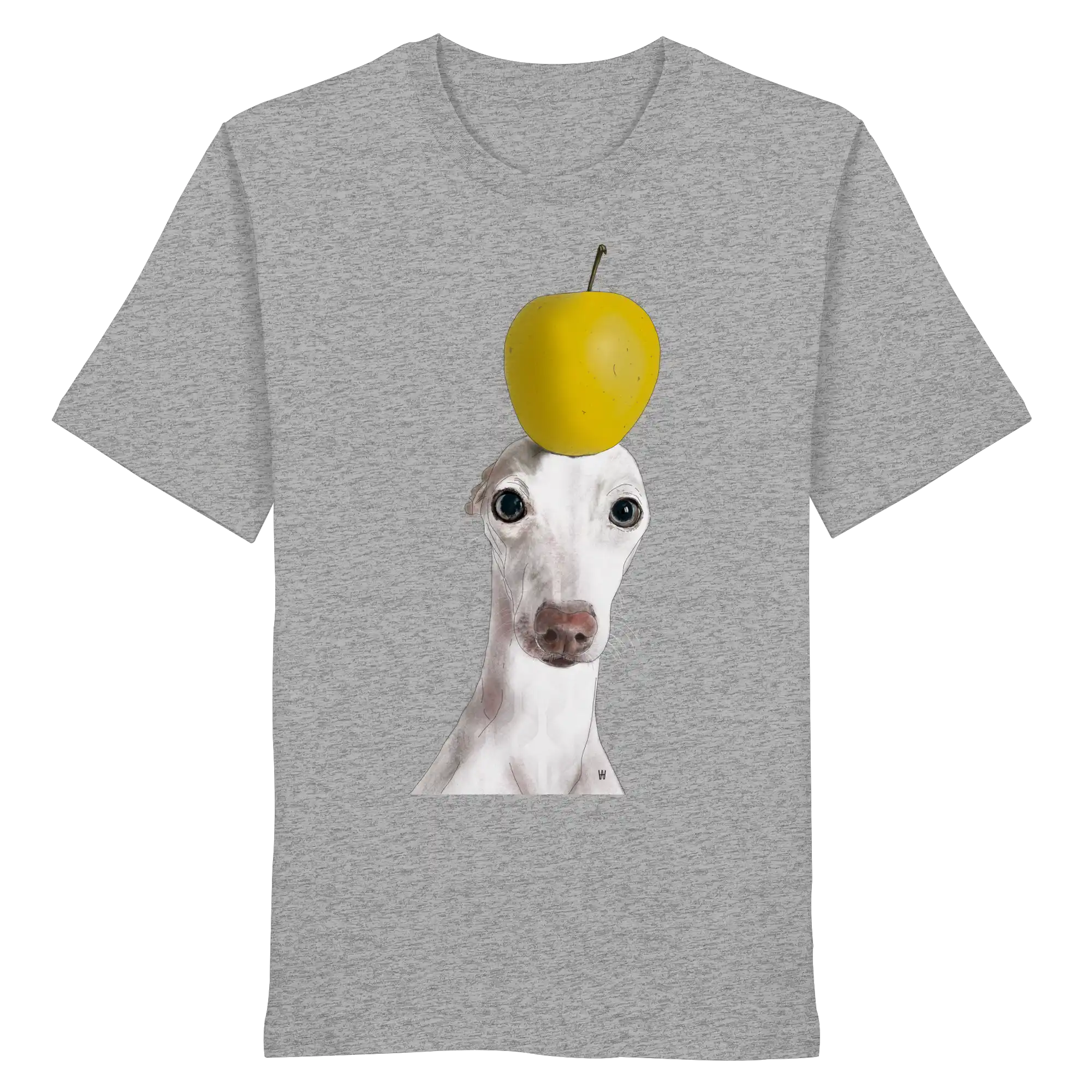 Handgezeichnete Iggy-Illustration Gelassen auf einem Bio-T-Shirt in hellgrau meliert