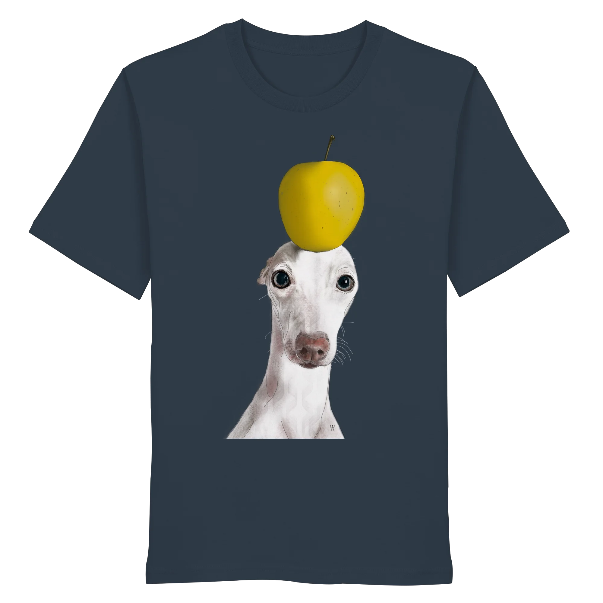 Handgezeichnete Iggy-Illustration Gelassen auf einem Bio-T-Shirt in Graublau