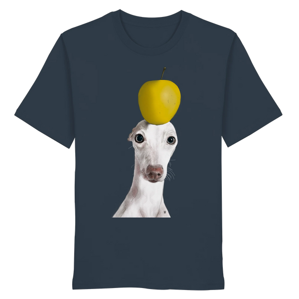 Handgezeichnete Iggy-Illustration Gelassen auf einem Bio-T-Shirt in Graublau