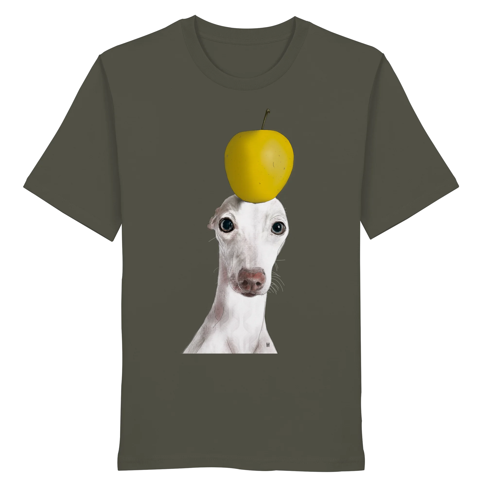Handgezeichnete Iggy-Illustration Gelassen auf einem Bio-T-Shirt in Khaki