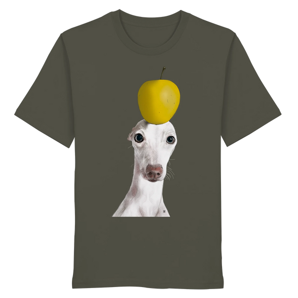 Handgezeichnete Iggy-Illustration Gelassen auf einem Bio-T-Shirt in Khaki