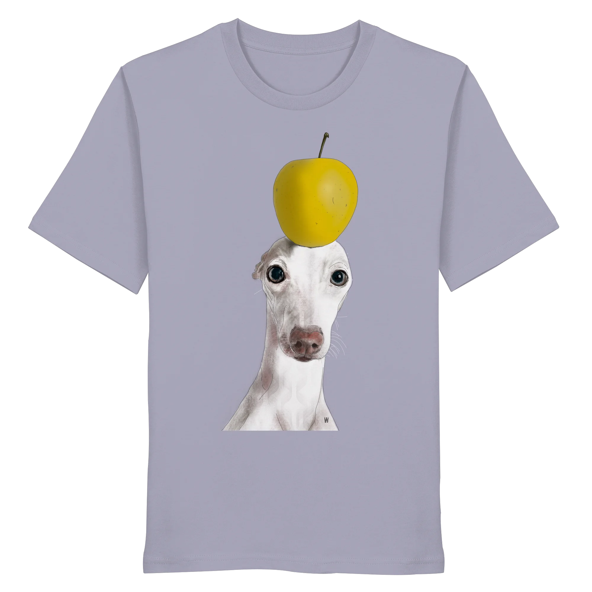 Handgezeichnete Iggy-Illustration Gelassen auf einem Bio-T-Shirt in Lila