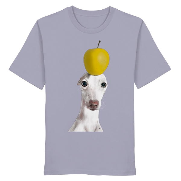Handgezeichnete Iggy-Illustration Gelassen auf einem Bio-T-Shirt in Lila