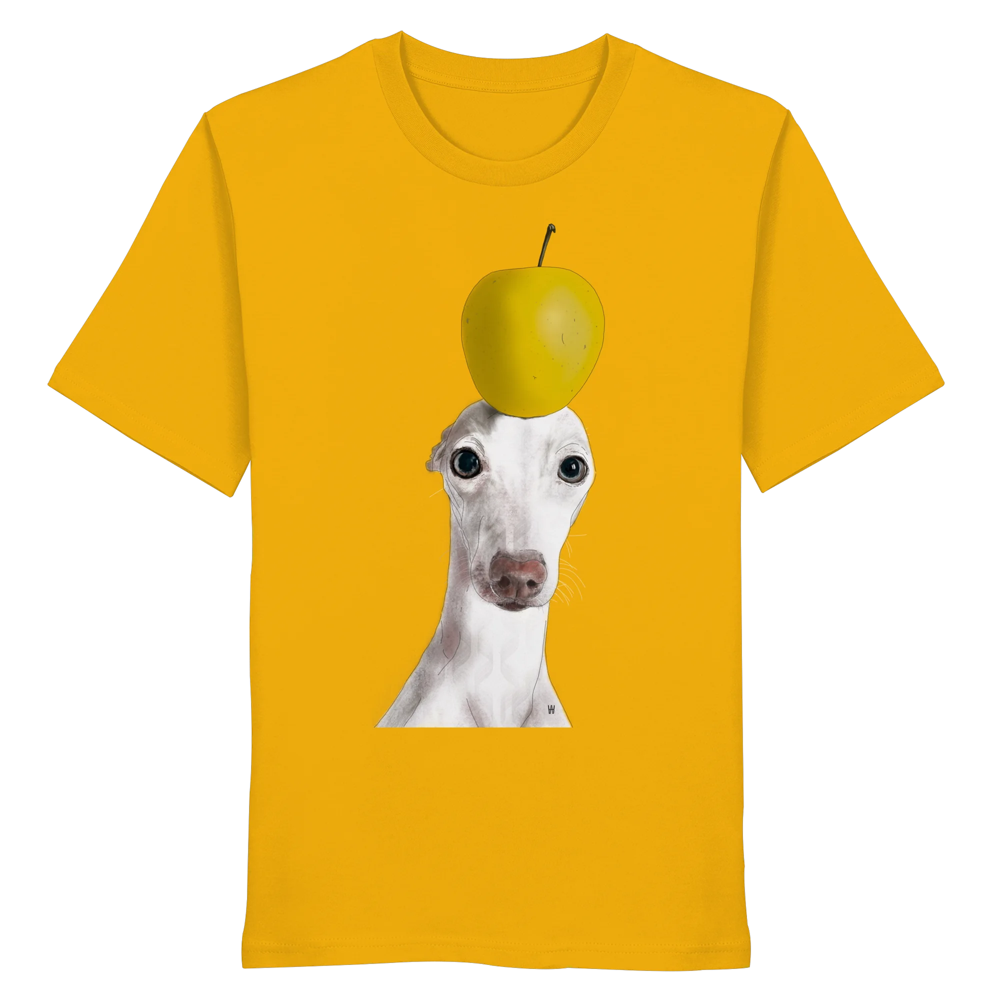 Handgezeichnete Iggy-Illustration Gelassen auf einem Bio-T-Shirt in Gelb