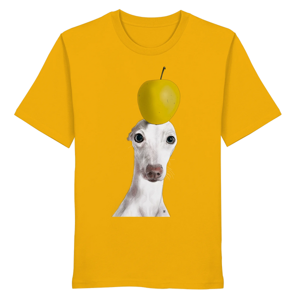 Handgezeichnete Iggy-Illustration Gelassen auf einem Bio-T-Shirt in Gelb