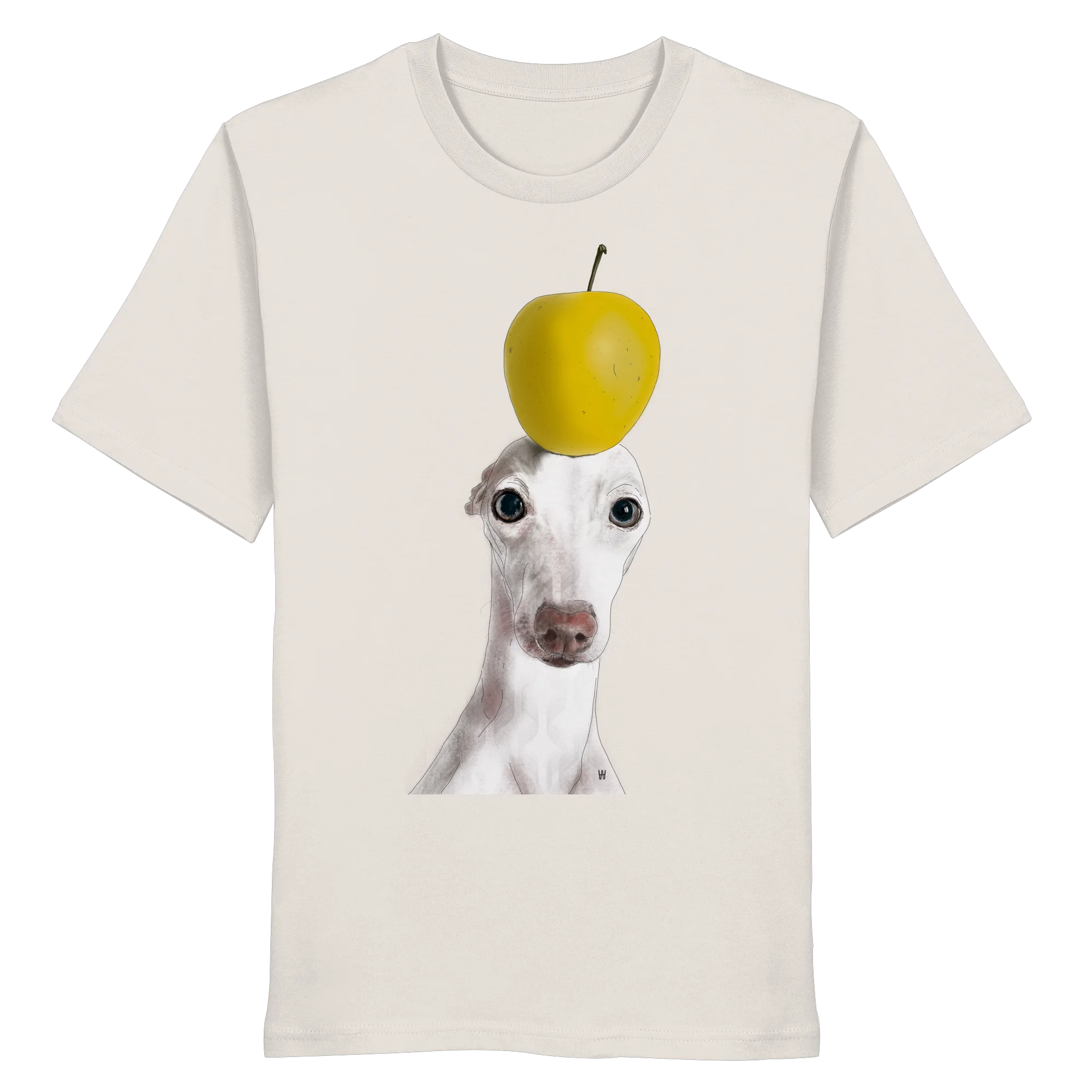 Handgezeichnete Iggy-Illustration Gelassen auf einem Bio-T-Shirt in Altweiß