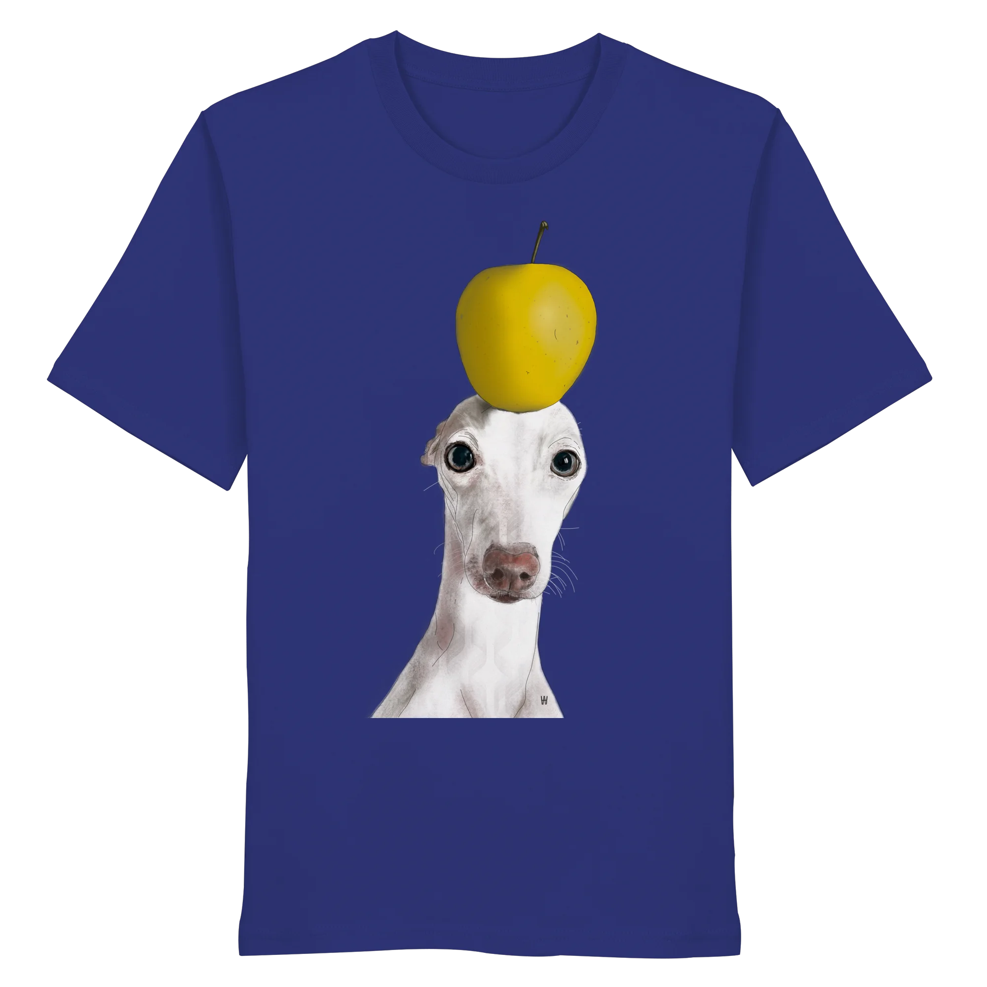 Handgezeichnete Iggy-Illustration Gelassen auf einem Bio-T-Shirt in Ultramarinblau