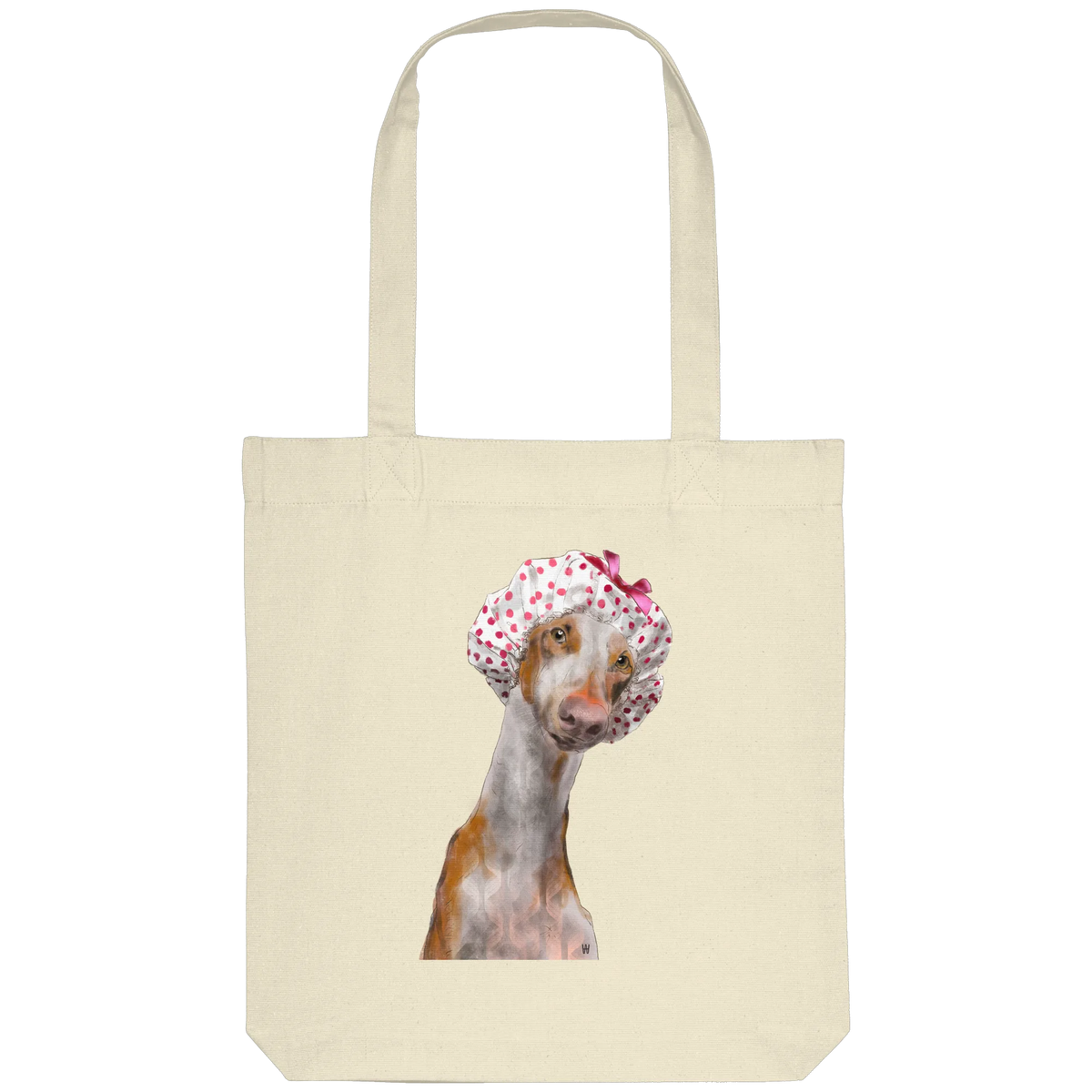 Handgezeichnete Podenco-Illustration Sanft auf einer Bio Baumwolltasche in Cremeweiß