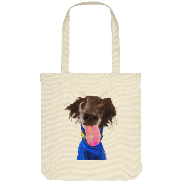 Bio-Baumwolltasche mit handgezeichneter Silken-Windsprite-Illustration 'Crazy' in Creme von hund.rum