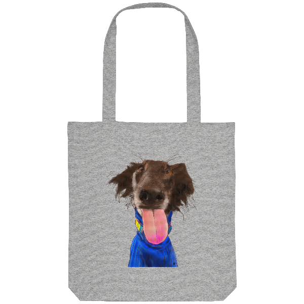 Bio-Baumwolltasche mit handgezeichneter Silken-Windsprite-Illustration 'Crazy' in Heather Grey von hund.rum