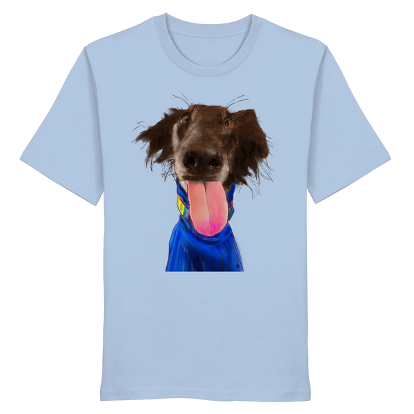 Handgezeichnete Silken-Windsprite-Illustration "Crazy" auf einem hellblauen Bio-T-Shirt