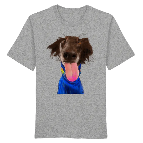 Handgezeichnete Silken-Windsprite-Illustration "Crazy" auf einem Bio-T-Shirt in heather grey.