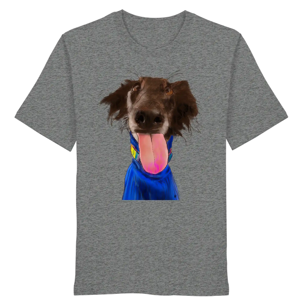 Handgezeichnete Silken-Windsprite-Illustration "Crazy" auf einem mittelgrauen Bio-T-Shirt.