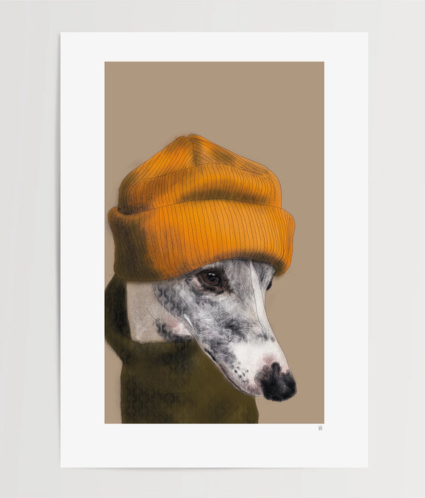 Whippet Versonnen als Fine Art Print in Din A4 auf Enviro Value Kunstdruckpapier